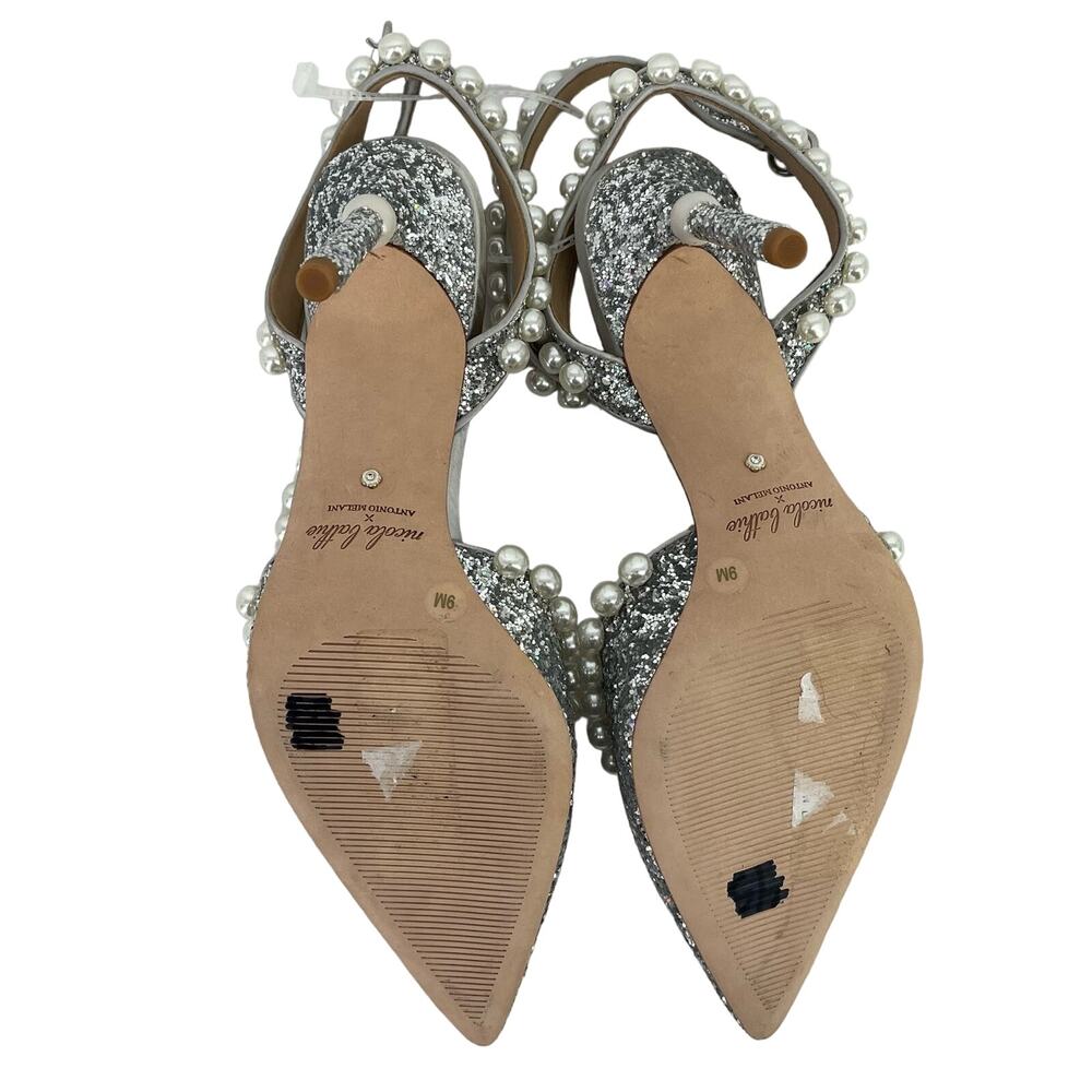 Nicola Bathie x Antonio Melani Glitter Pearls Ankle Strap Heels Size 9 Wedding - Picture 7 of 10